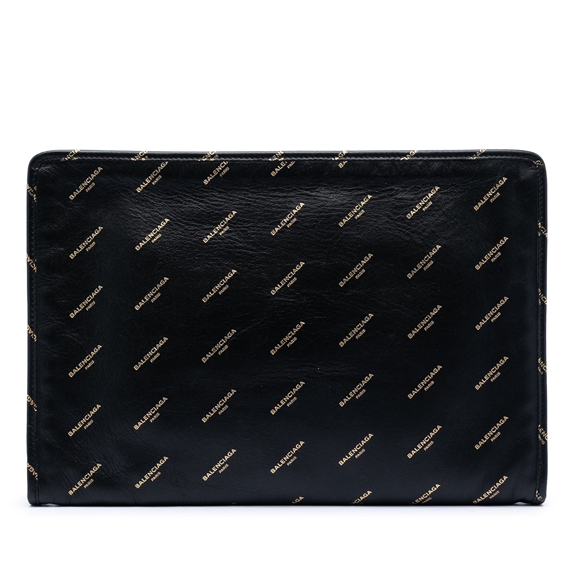 Balenciaga Lambskin Allover Logo Zip Pouch