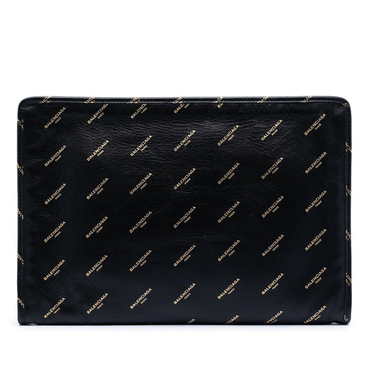 Balenciaga Lambskin Allover Logo Zip Pouch