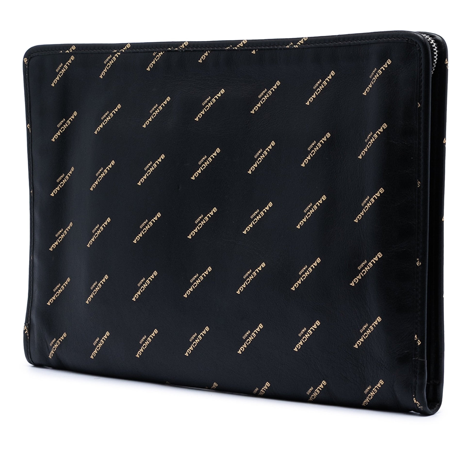 Balenciaga Lambskin Allover Logo Zip Pouch
