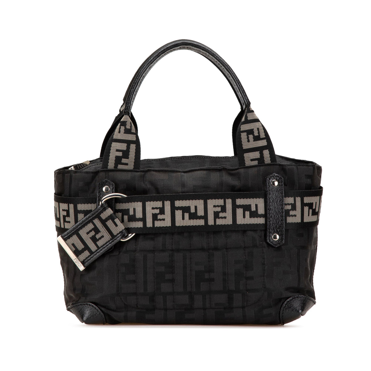 Fendi Zucca Nylon Zip Code Handbag — Black