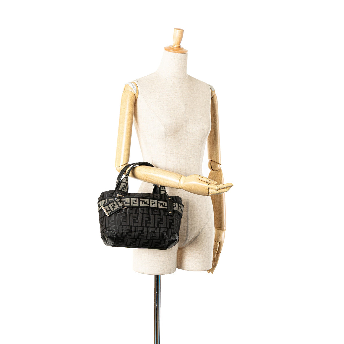 Fendi Zucca Nylon Zip Code Handbag — Black