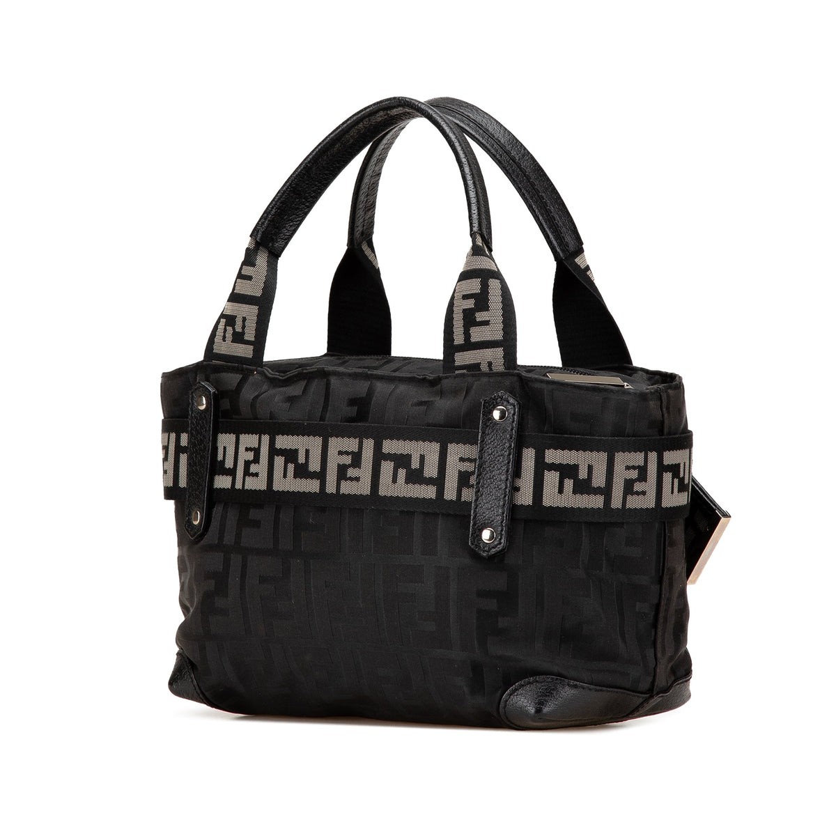 Fendi Zucca Nylon Zip Code Handbag — Black