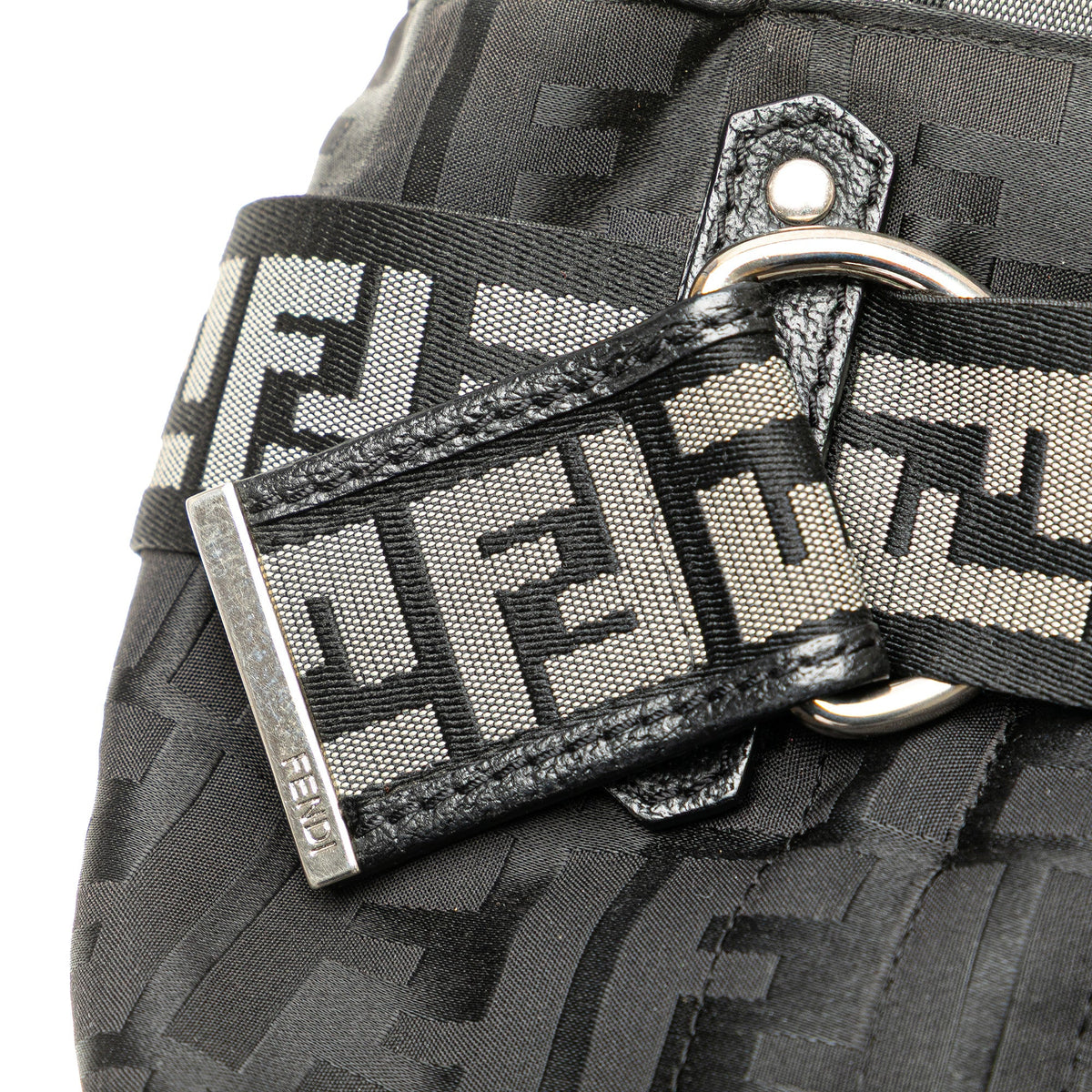 Fendi Zucca Nylon Zip Code Handbag — Black