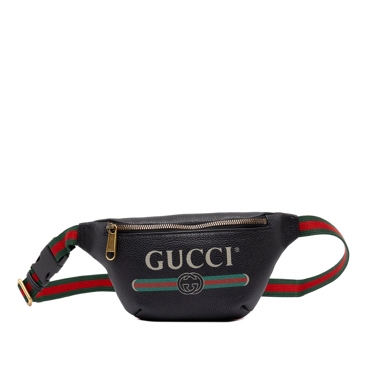 Gucci Small Grained Calfskin Web Logo Belt Bag — Black