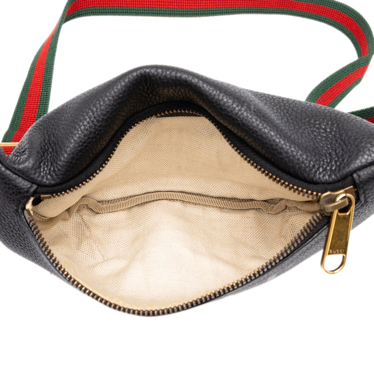 Gucci Small Grained Calfskin Web Logo Belt Bag — Black