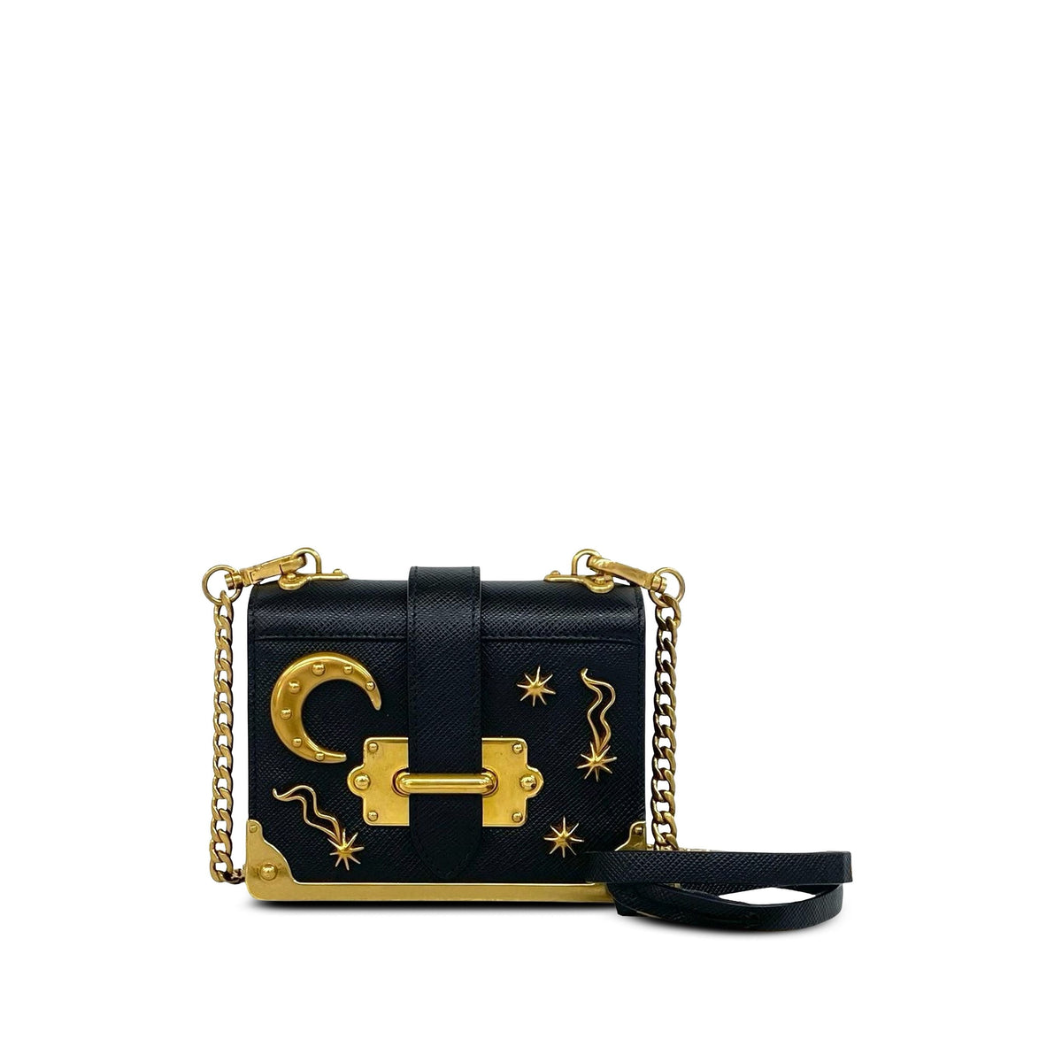 Prada Micro Saffiano Astrology Cahier Crossbody — Black