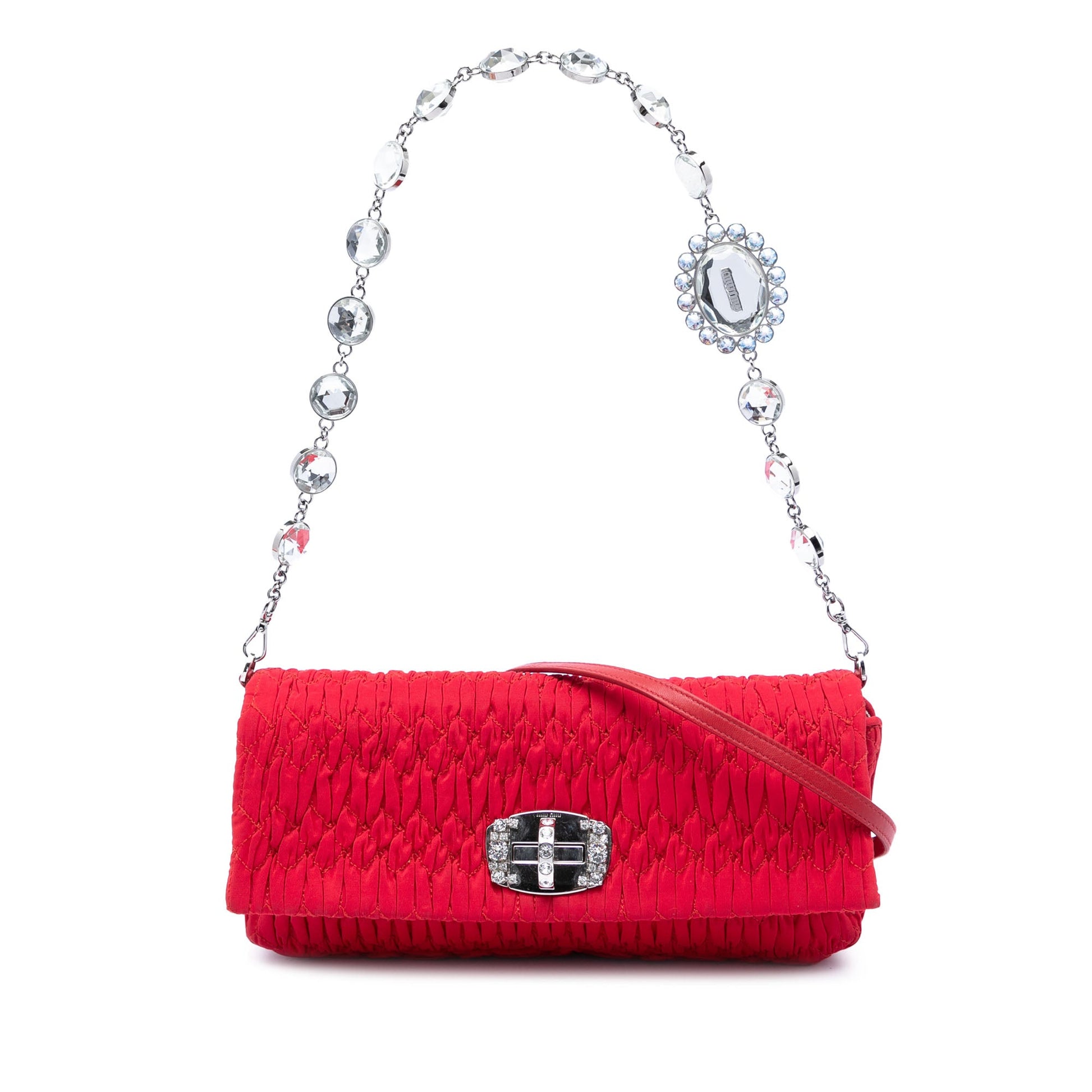 Miu Miu Matelasse Nylon Crystal Chain Satchel
