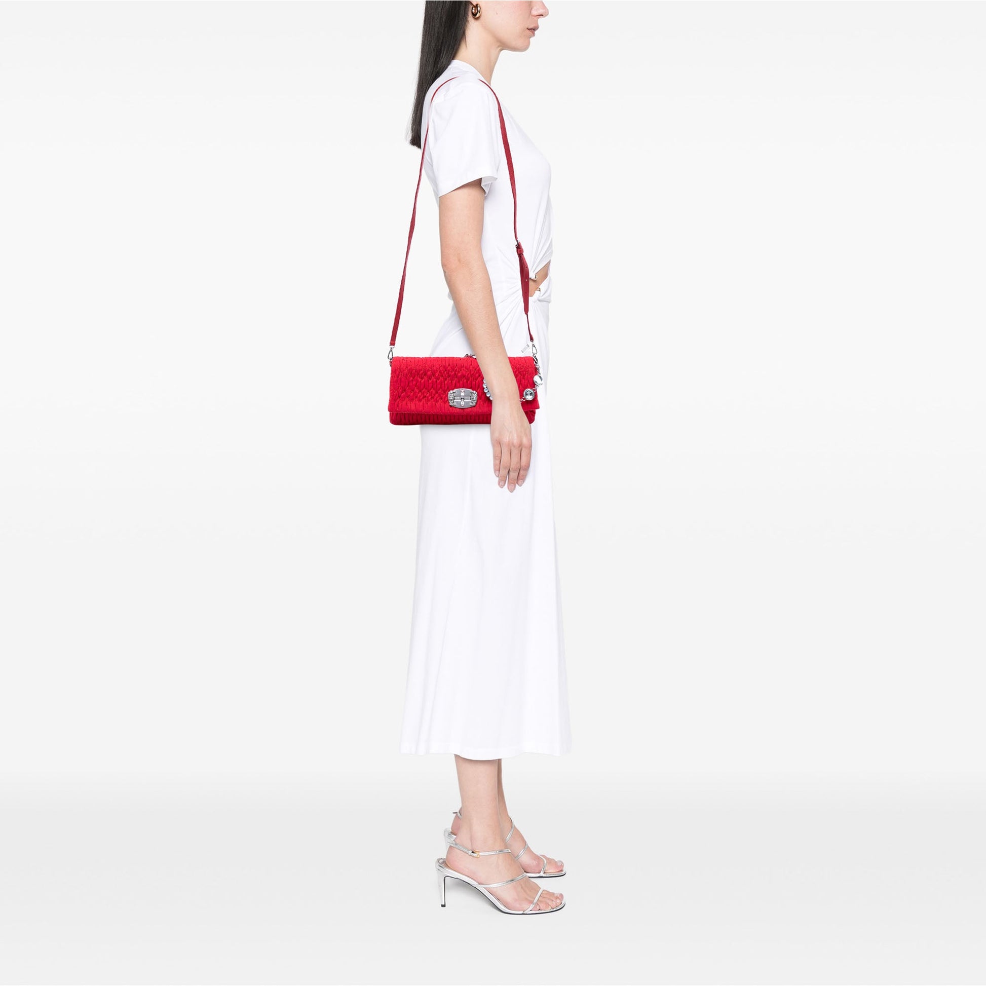 Miu Miu Matelasse Nylon Crystal Chain Satchel