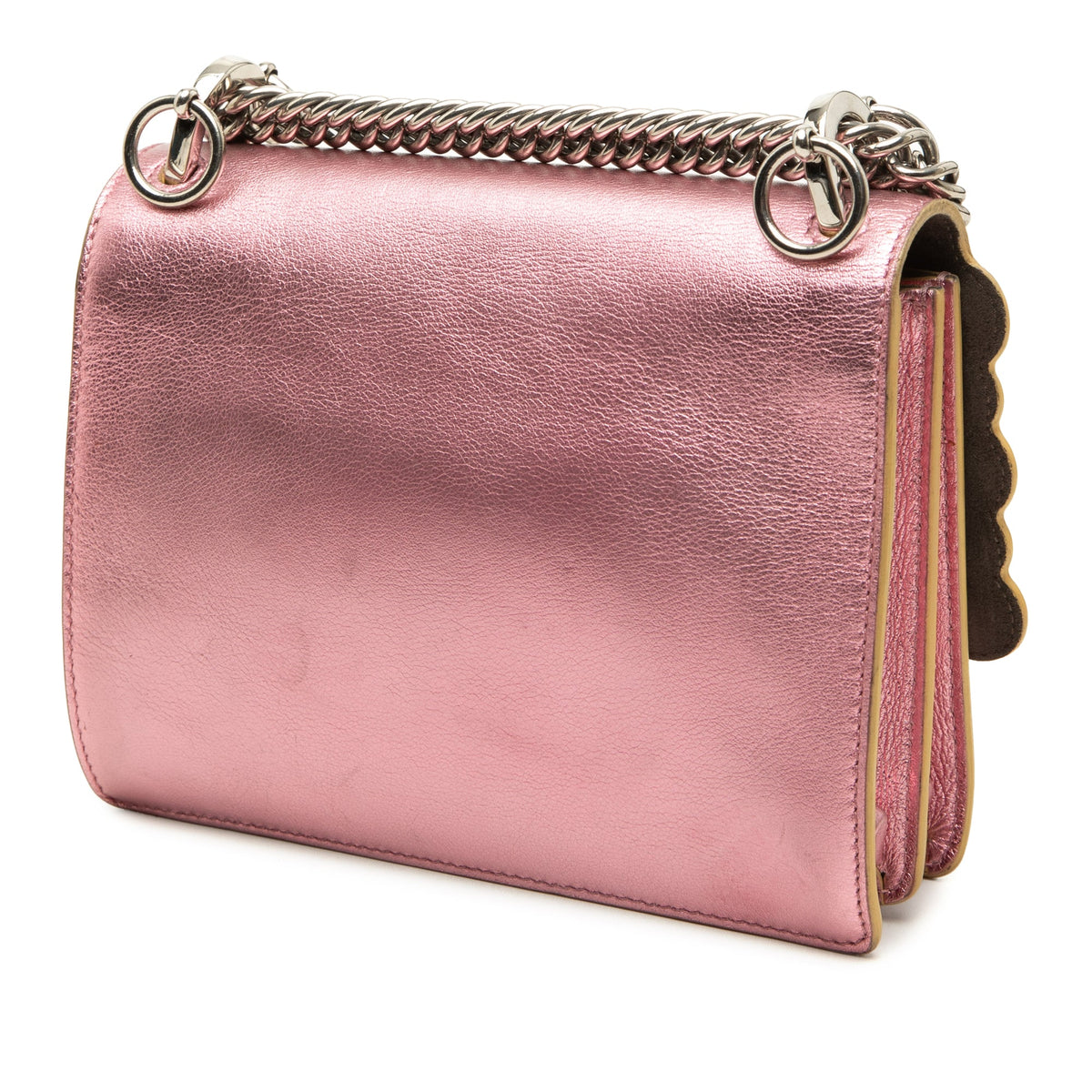 Fendi Mini Scalloped Metallic Studded Leather Kan I Crossbody — Pink