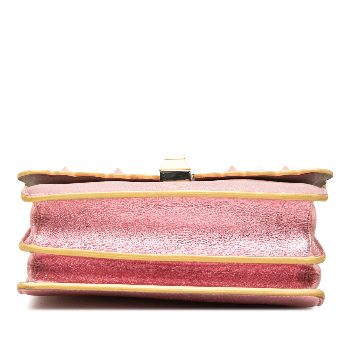 Fendi Mini Scalloped Metallic Studded Leather Kan I Crossbody — Pink