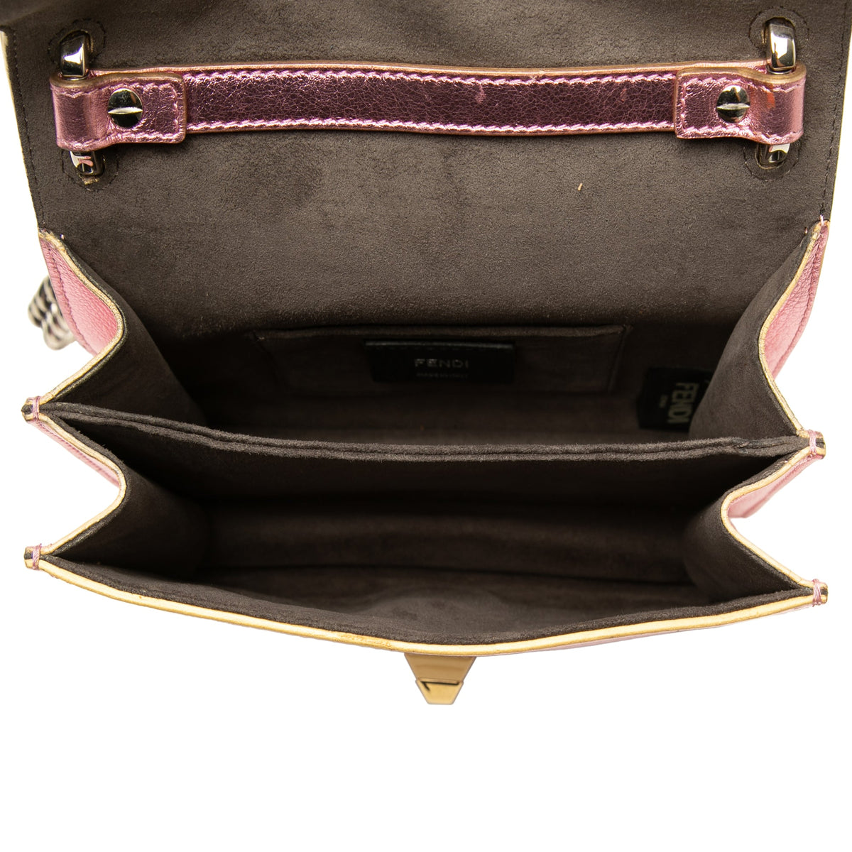 Fendi Mini Scalloped Metallic Studded Leather Kan I Crossbody — Pink