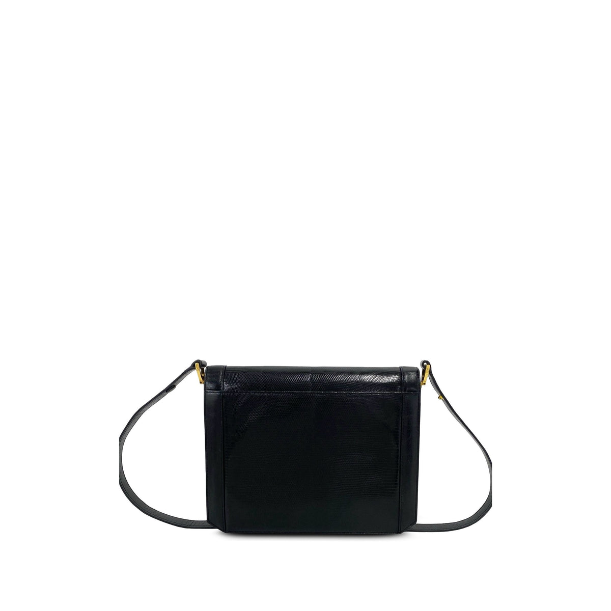 Saint Laurent Embossed Lizard Leather Crossbody — Black