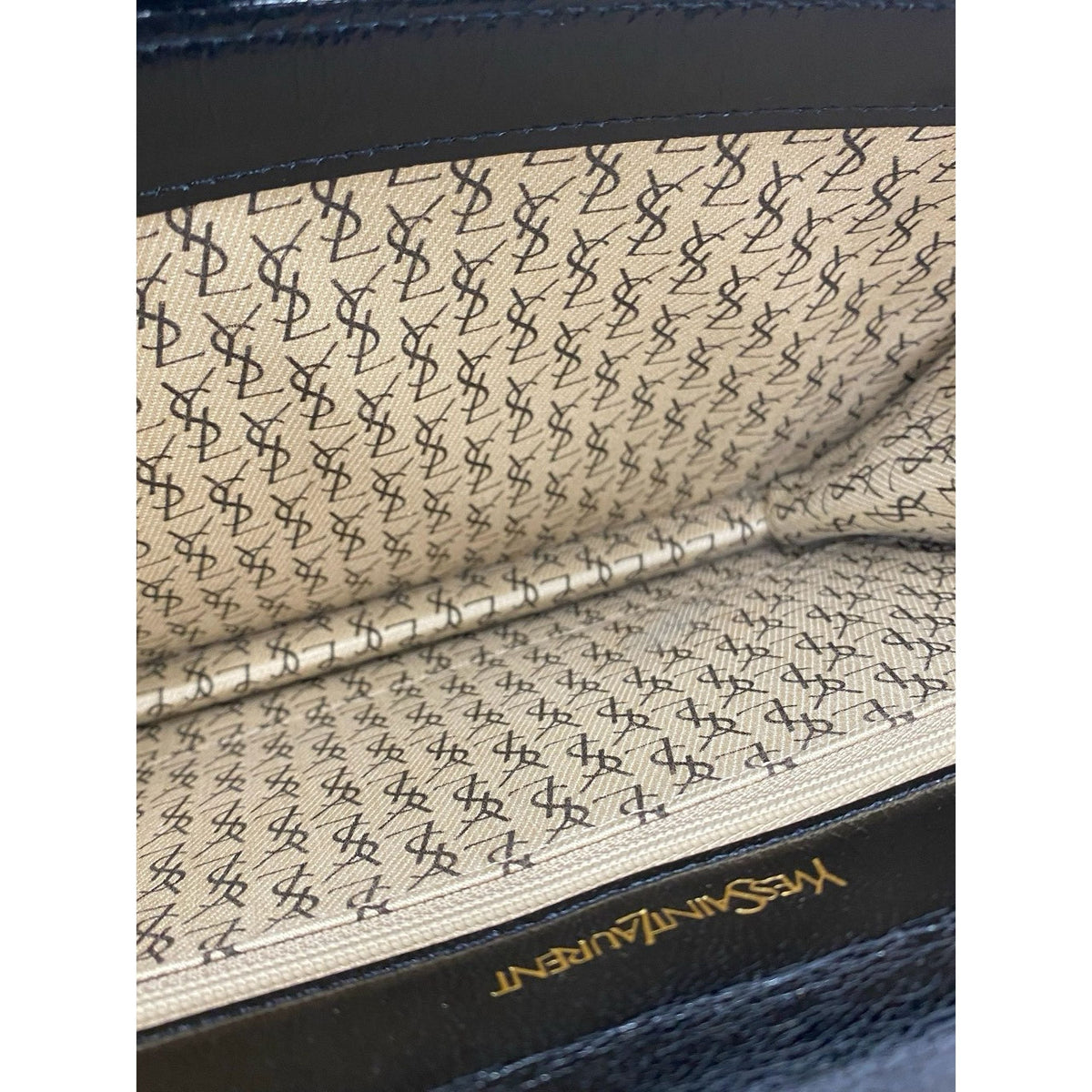 Saint Laurent Embossed Lizard Leather Crossbody — Black