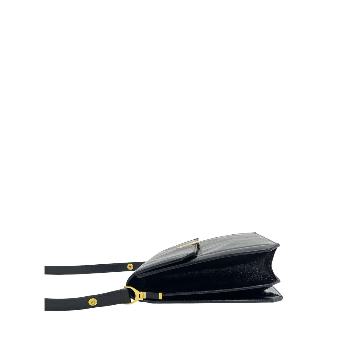 Saint Laurent Embossed Lizard Leather Crossbody — Black