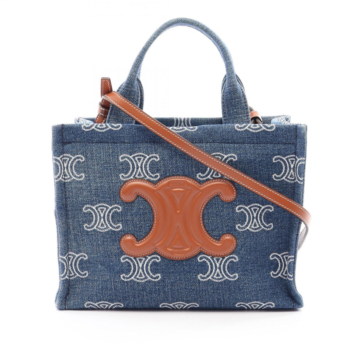 Celine Small Denim Triomphe Cabas Thais Tote — Blue