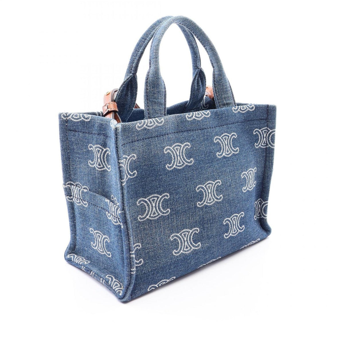 Celine Small Denim Triomphe Cabas Thais Tote — Blue