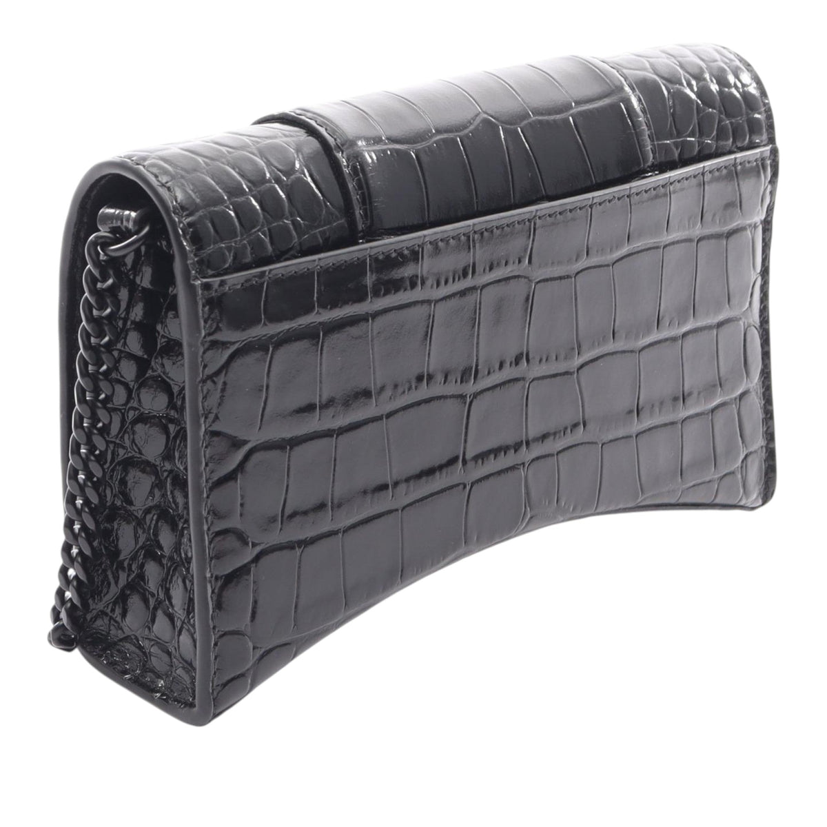 Balenciaga Shiny Calfskin Crocodile Embossed Hourglass Wallet On Chain