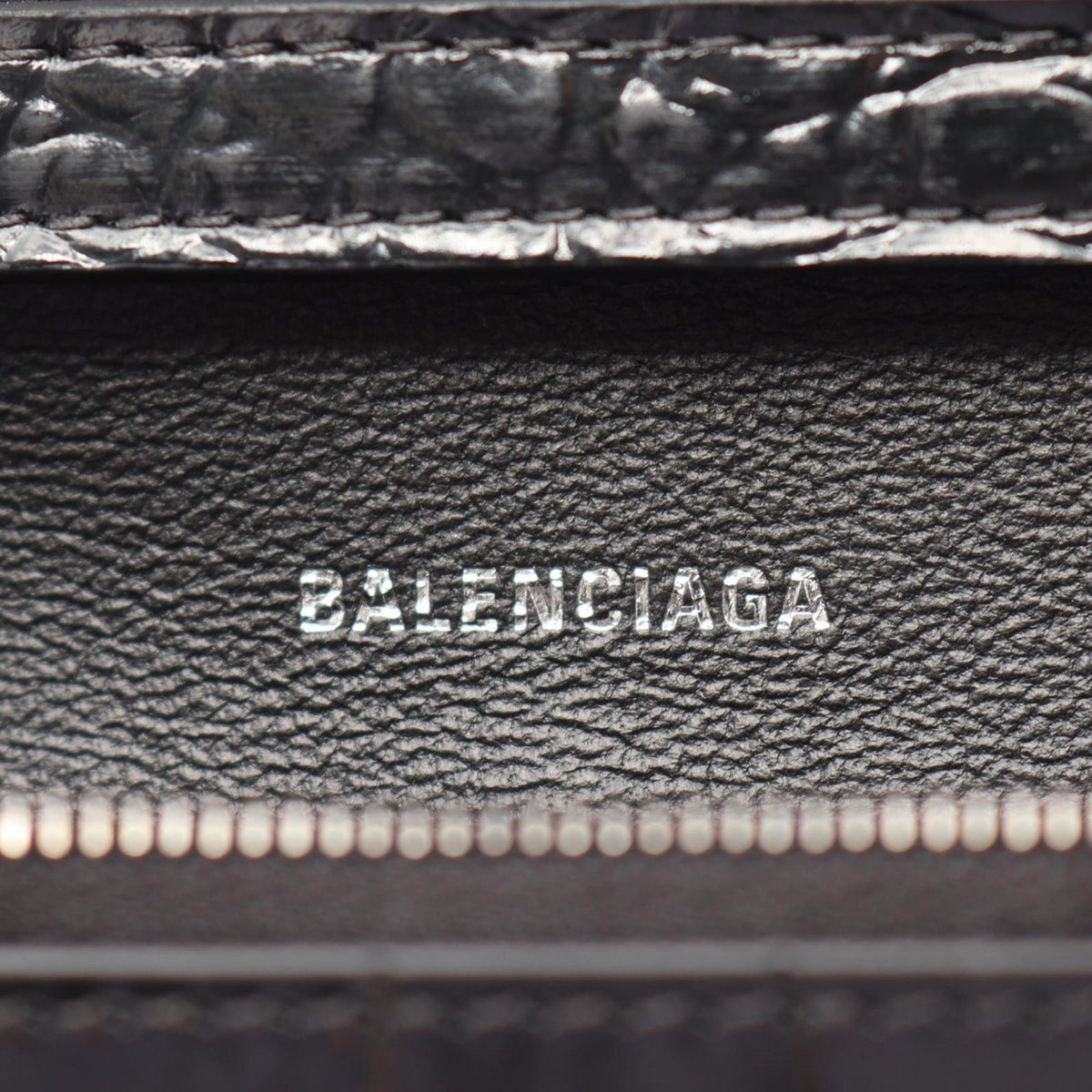 Balenciaga Shiny Calfskin Crocodile Embossed Hourglass Wallet On Chain