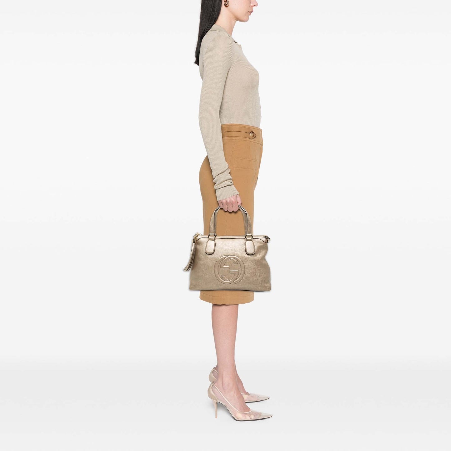 Small Metallic Leather Soho Working Satchel