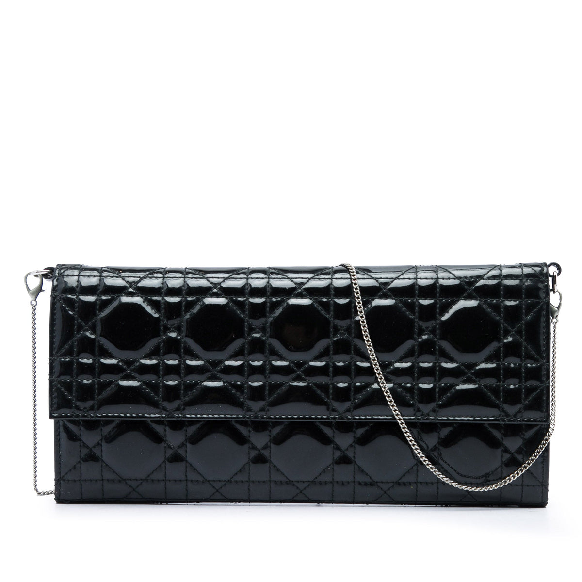 Dior Patent Cannage Clutch with Chain — Black