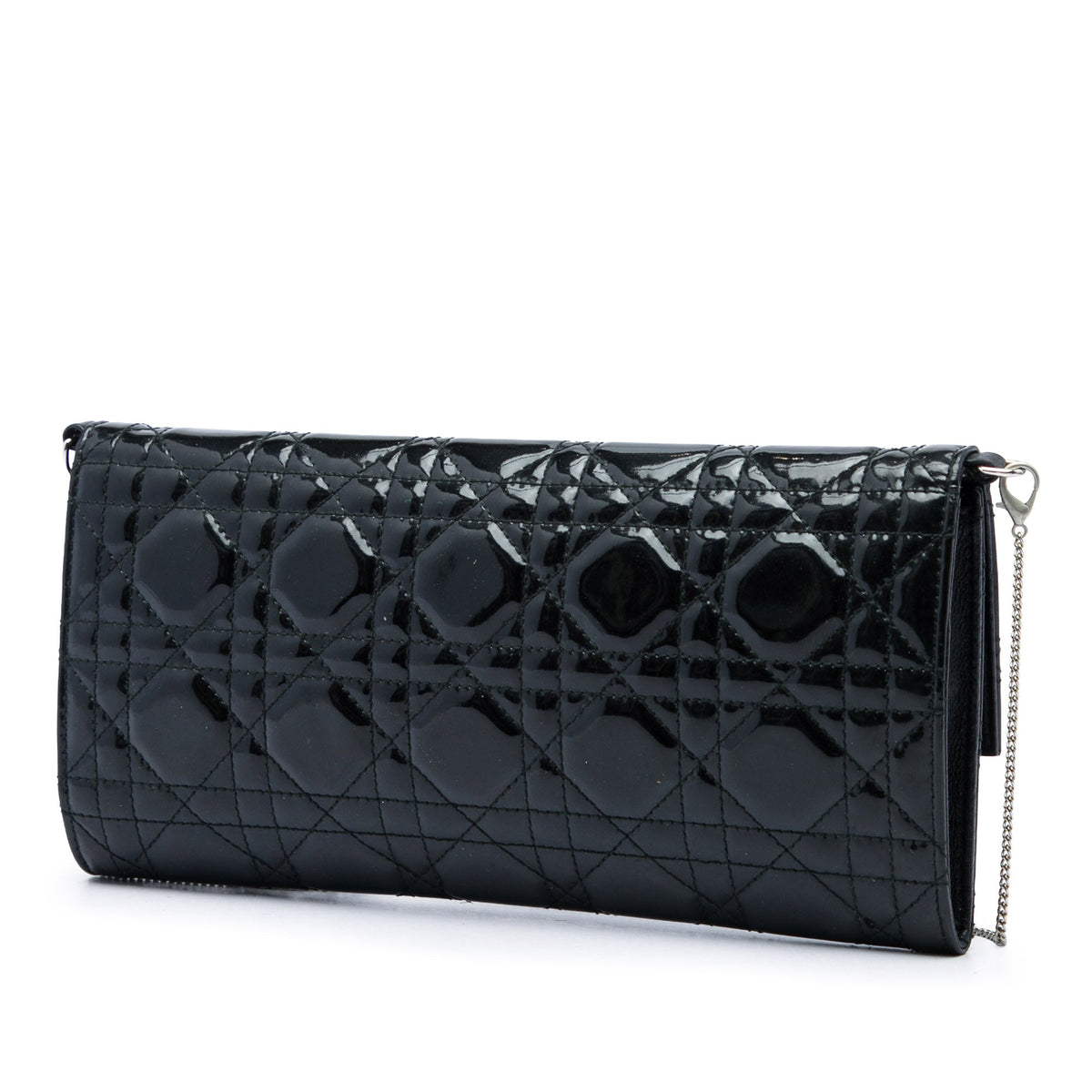 Dior Patent Cannage Clutch with Chain — Black