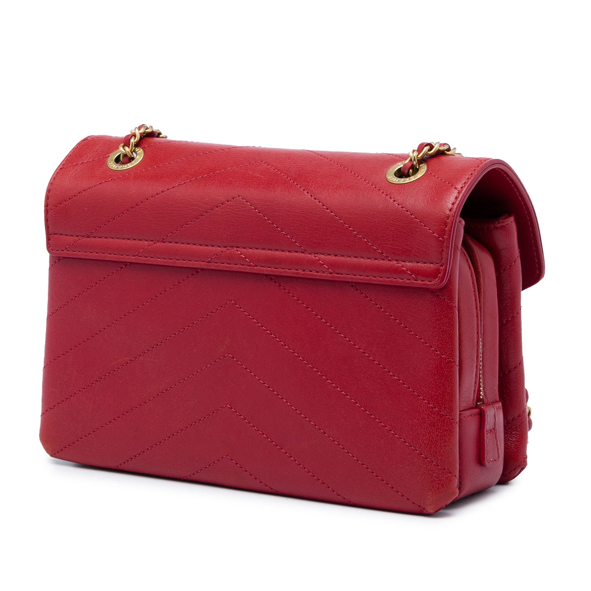 Chanel Small Chevron Lambskin Stitched Envelope Flap — Red