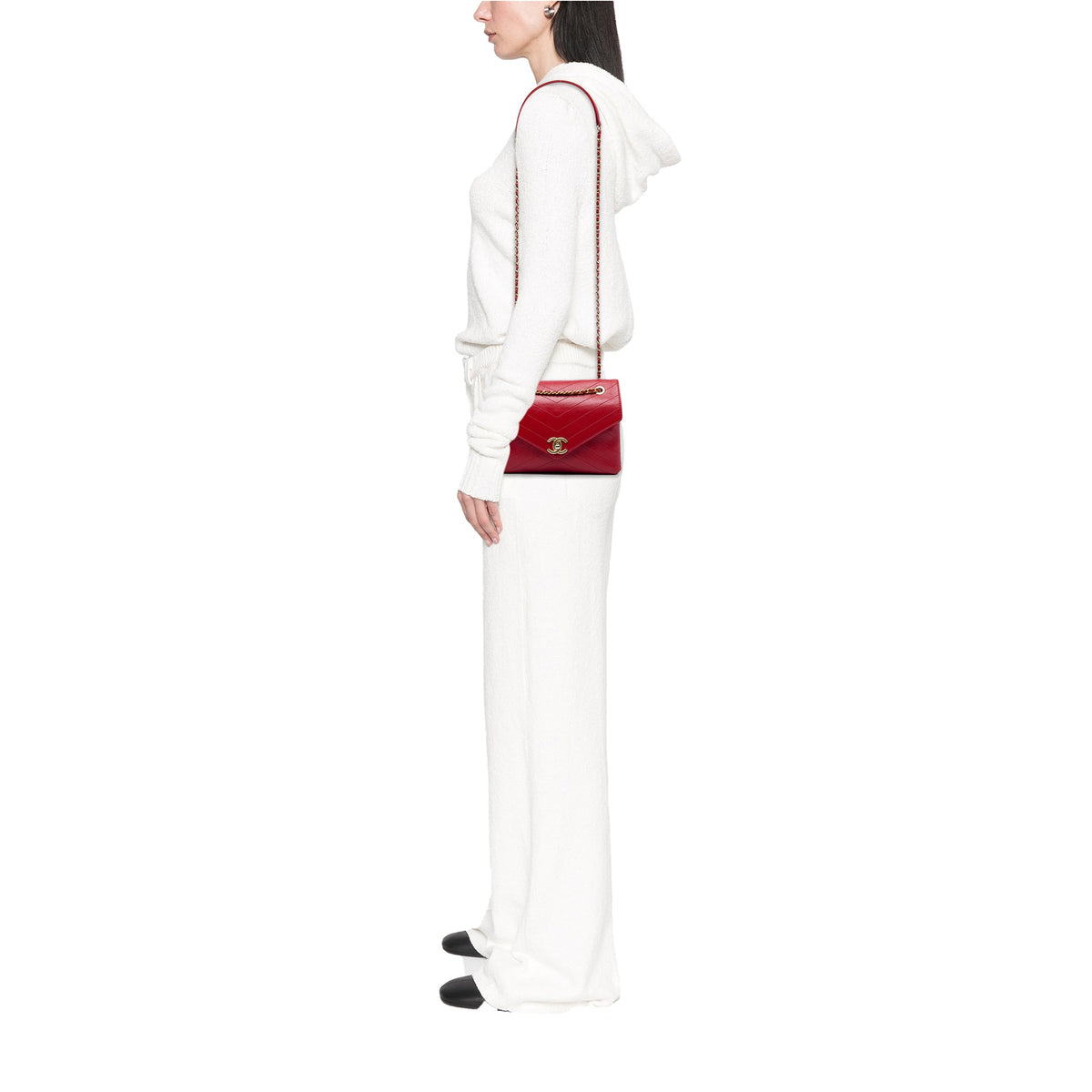 Chanel Small Chevron Lambskin Stitched Envelope Flap — Red