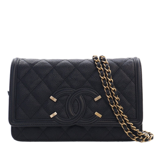Chanel Caviar CC Filigree Wallet On Chain
