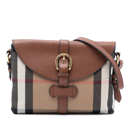 Burberry Small House Check Canvas and Leather Horseshoe Milton Crossbody