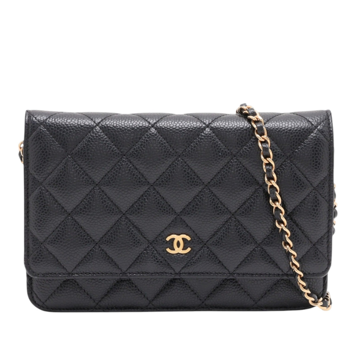 Chanel CC Quilted Caviar Wallet on Chain — Black
