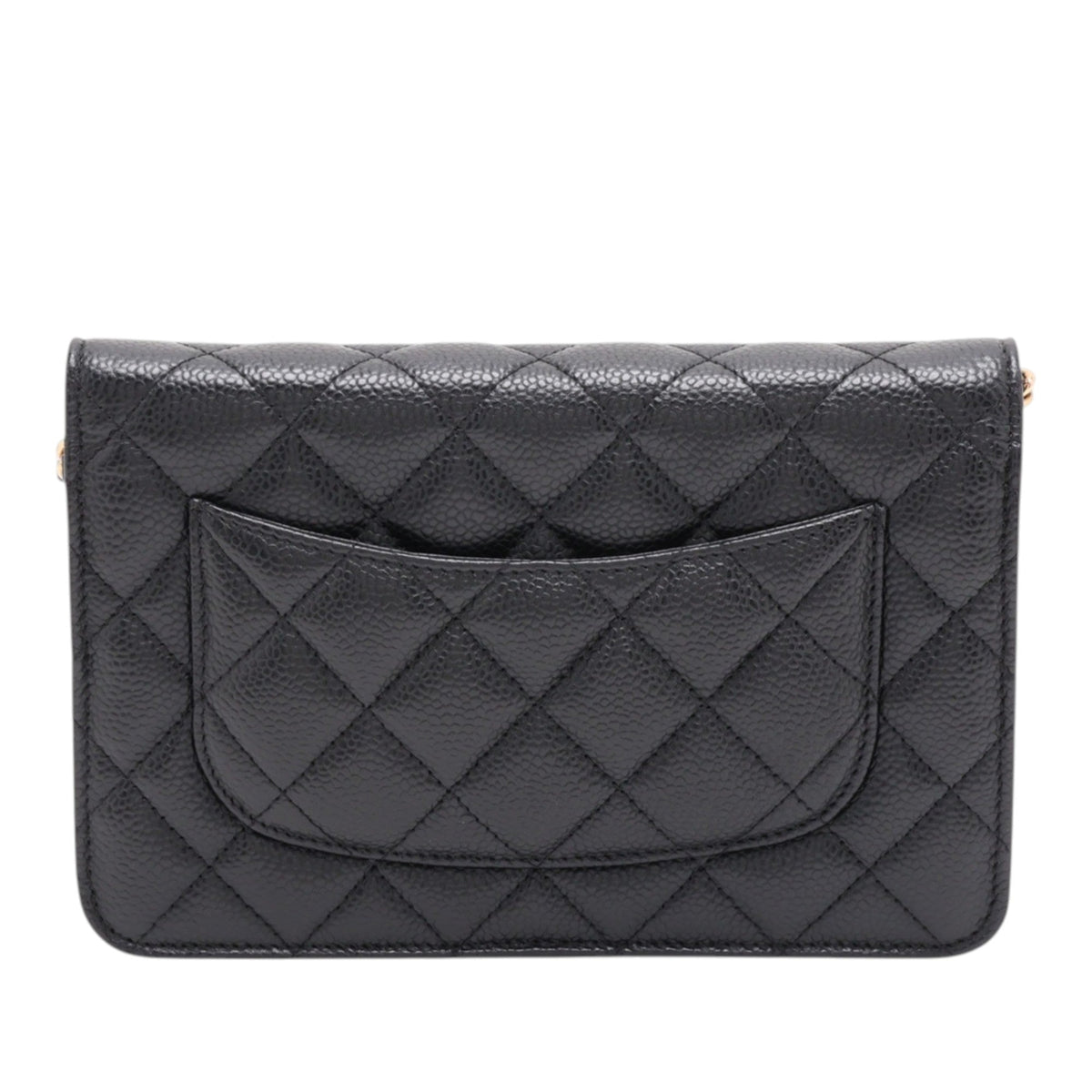 Chanel CC Quilted Caviar Wallet on Chain — Black