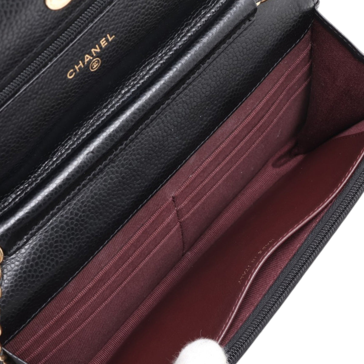Chanel CC Quilted Caviar Wallet on Chain — Black