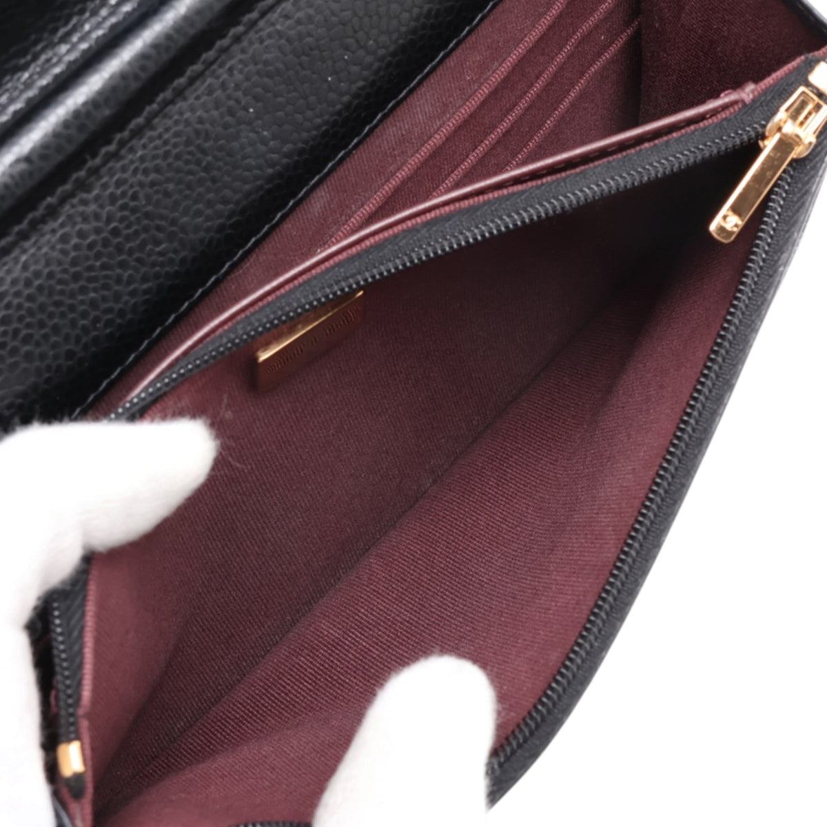 Chanel CC Quilted Caviar Wallet on Chain — Black