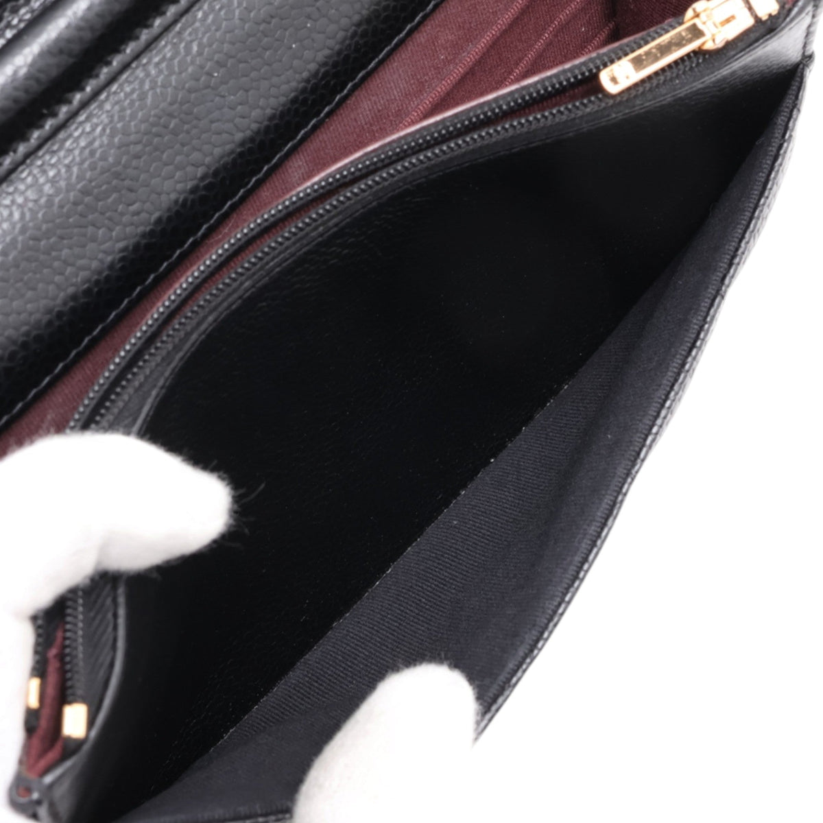 Chanel CC Quilted Caviar Wallet on Chain — Black