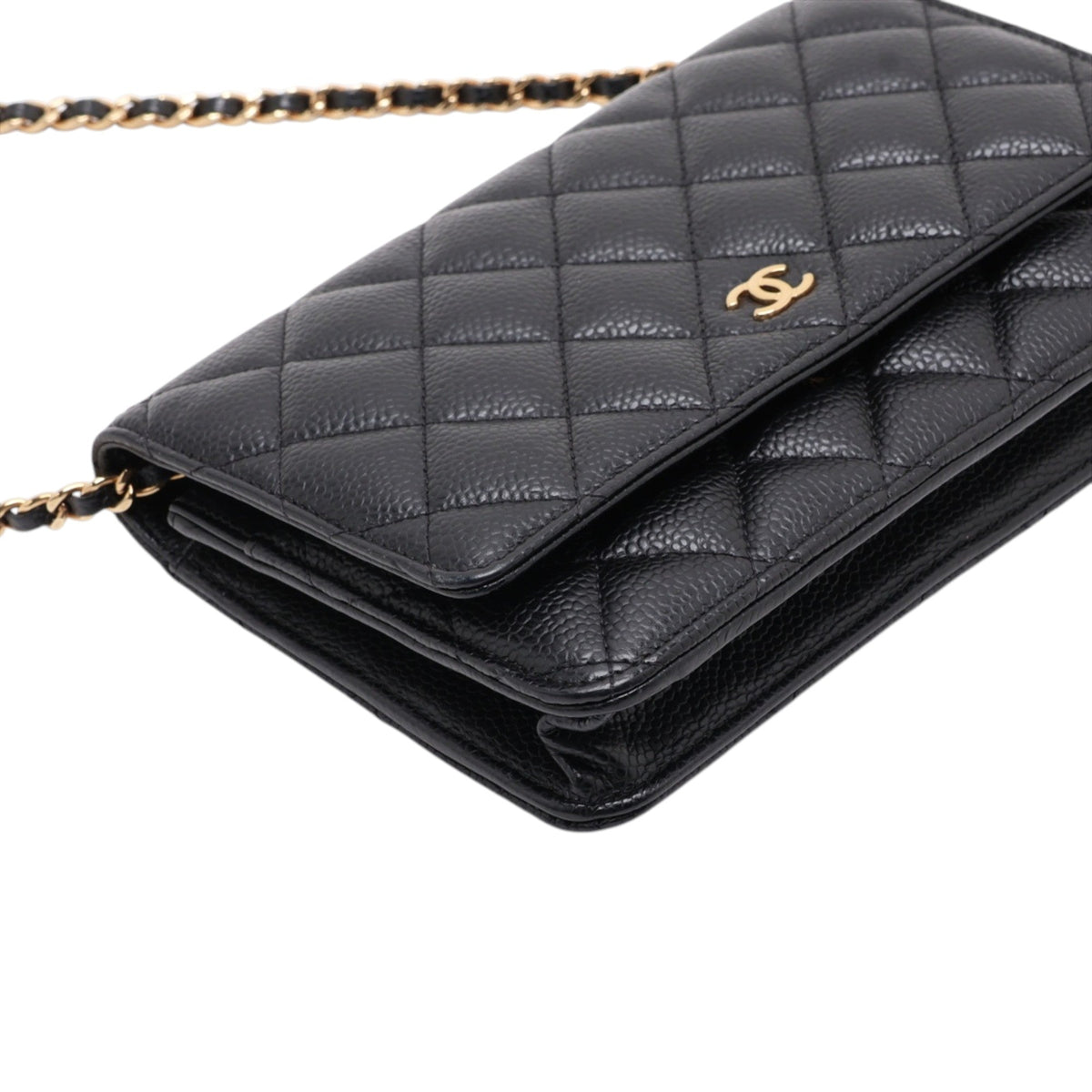Chanel CC Quilted Caviar Wallet on Chain — Black