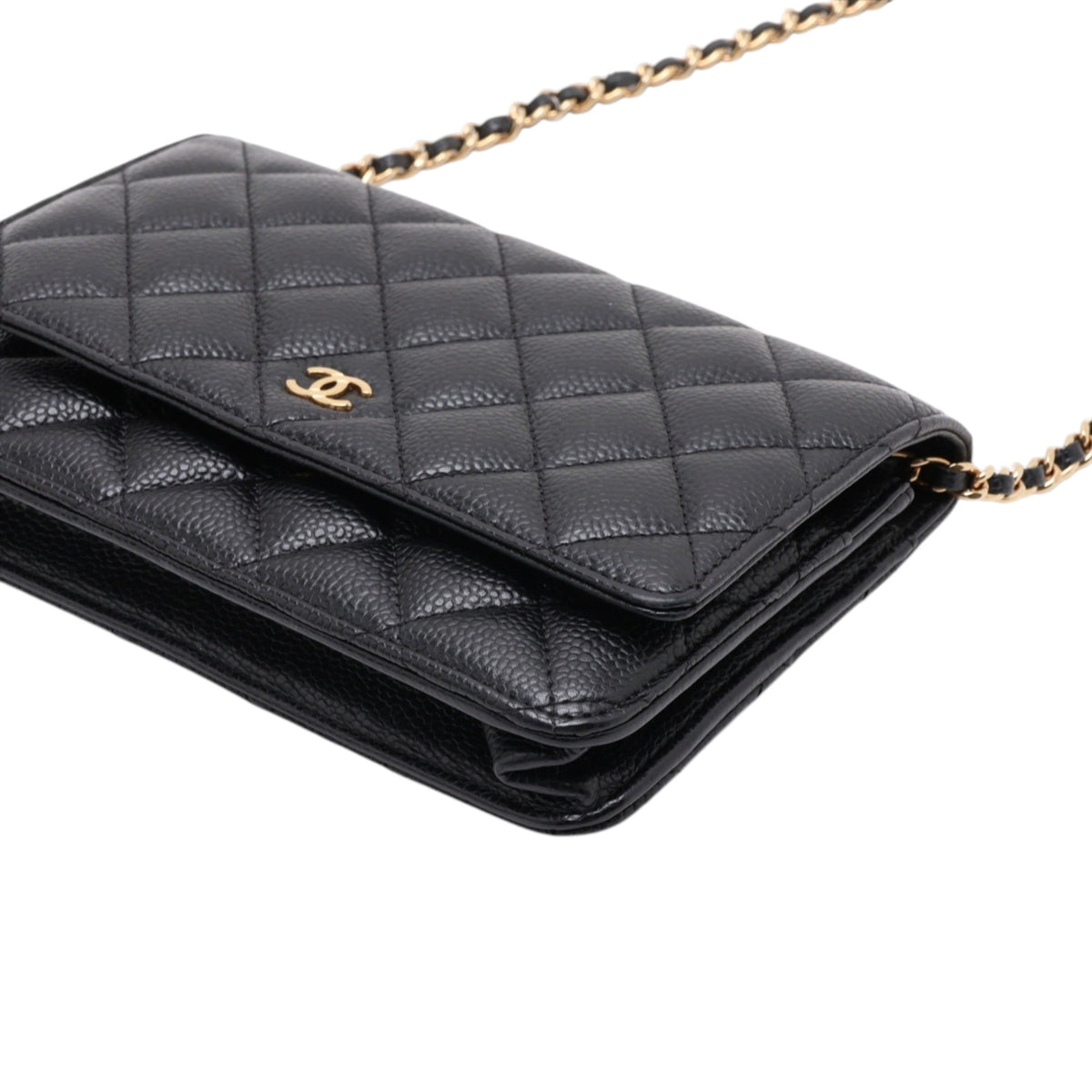 Chanel CC Quilted Caviar Wallet on Chain — Black