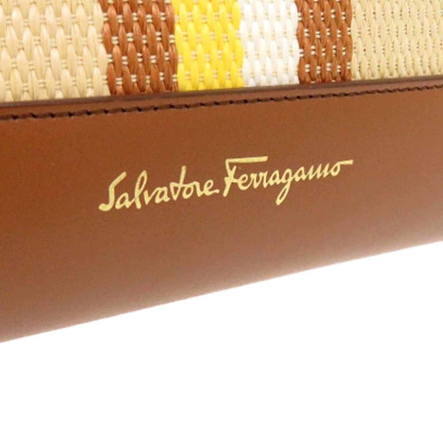 Ferragamo Medium Striped Canvas and Leather Amy Tote