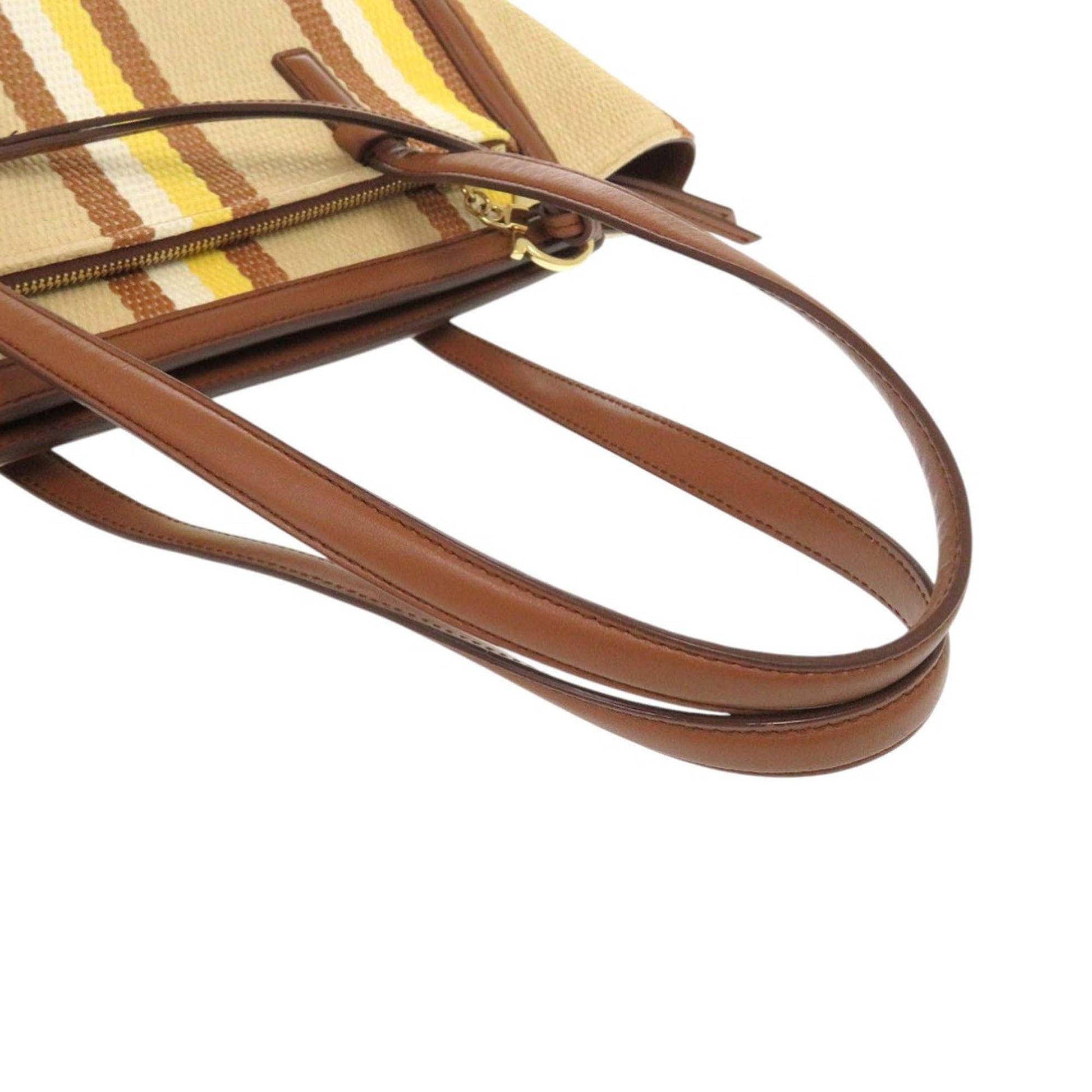 Ferragamo Medium Striped Canvas and Leather Amy Tote