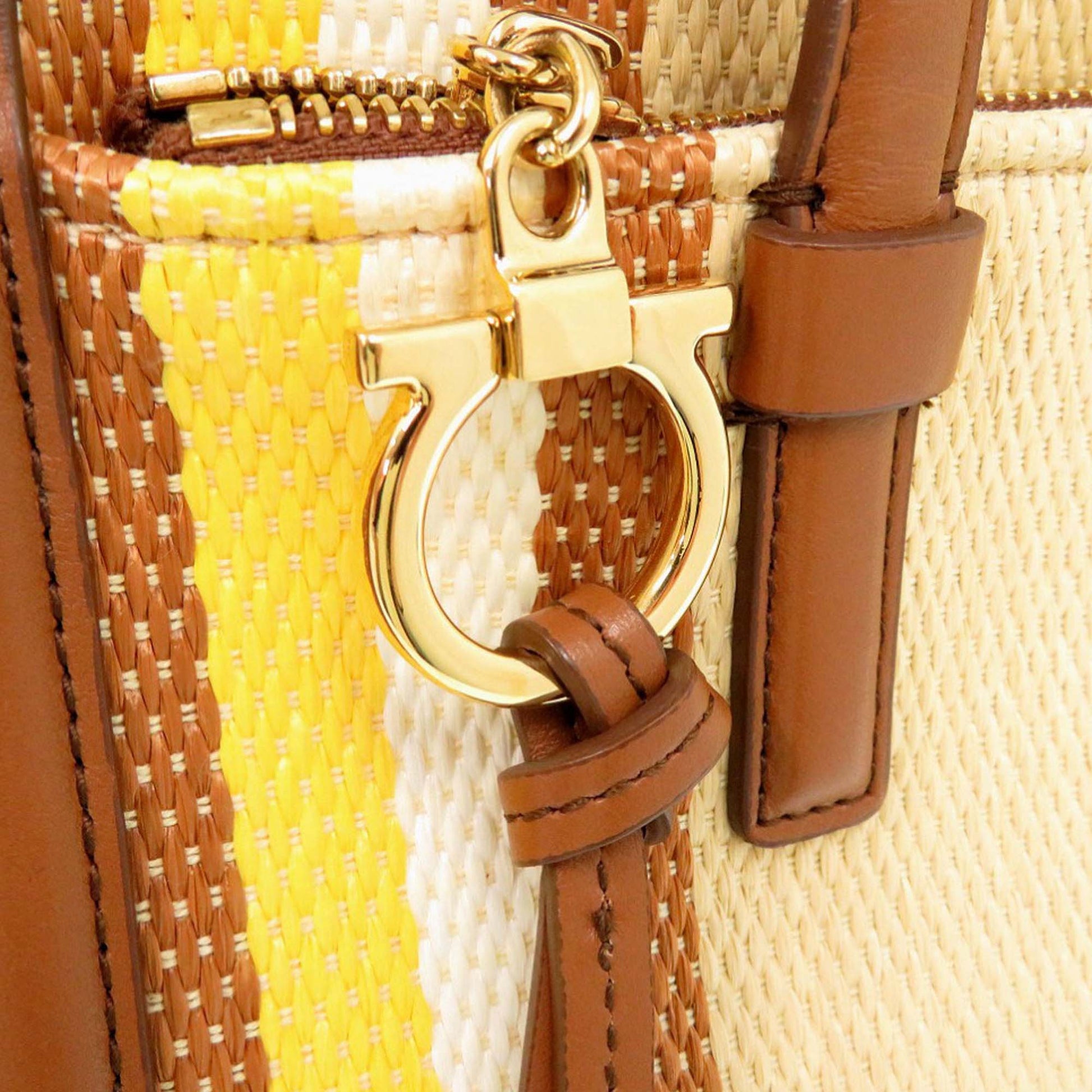 Ferragamo Medium Striped Canvas and Leather Amy Tote