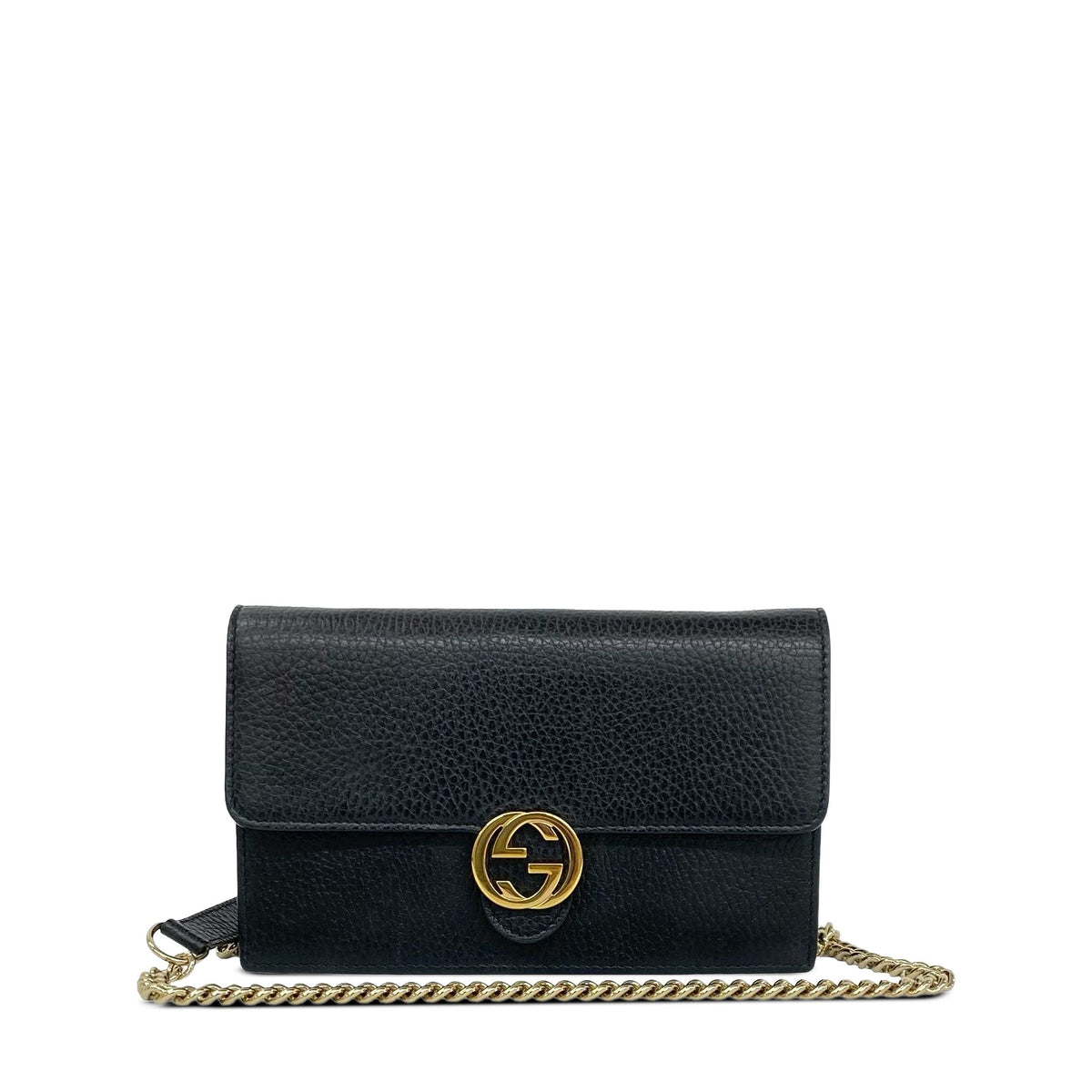 Gucci Dollar Calf Interlocking Shoulder Bag — Black