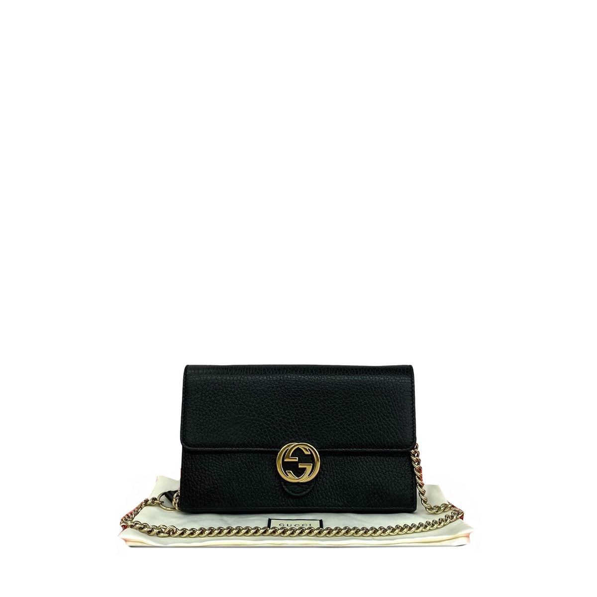 Gucci Dollar Calf Interlocking Shoulder Bag — Black
