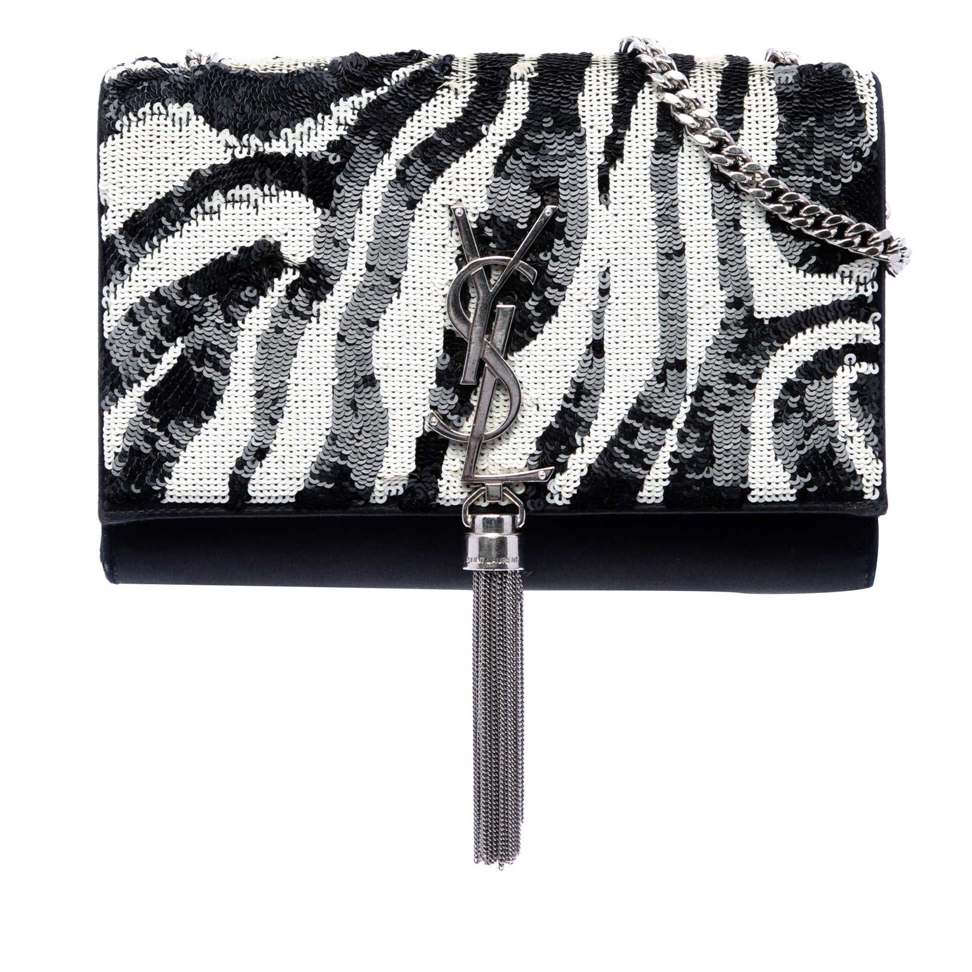 Saint Laurent Small Satin Monogram Kate Zebra Sequin Crossbody
