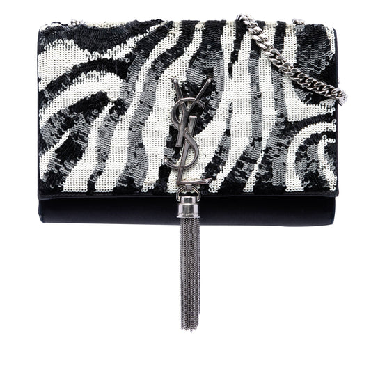 Saint Laurent Small Satin Monogram Kate Zebra Sequin Crossbody