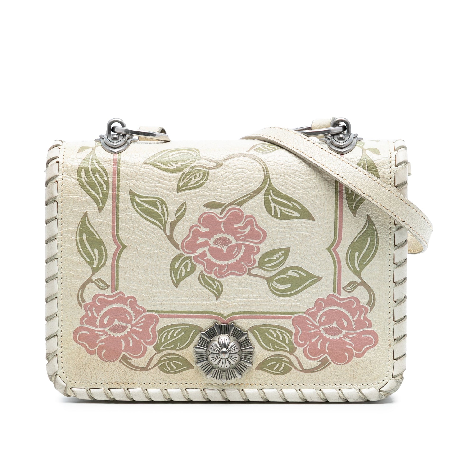 Miu Miu Goatskin Madras Floral Embossed Crossbody