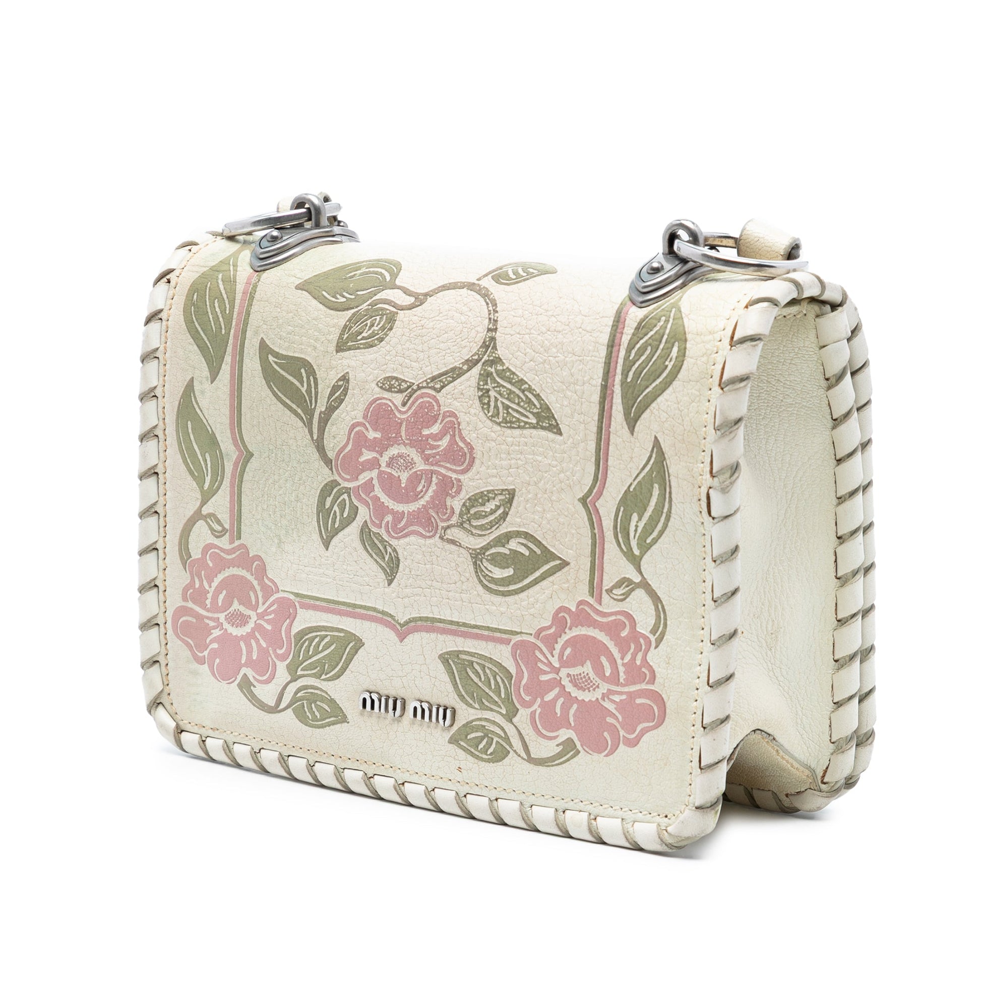 Miu Miu Goatskin Madras Floral Embossed Crossbody