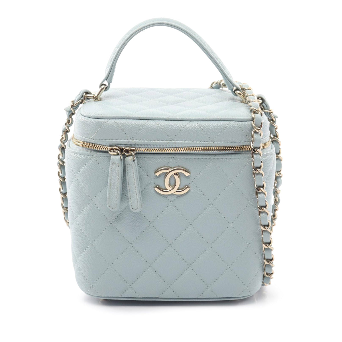 Chanel Small CC Caviar Top Handle Vanity Case with Chain