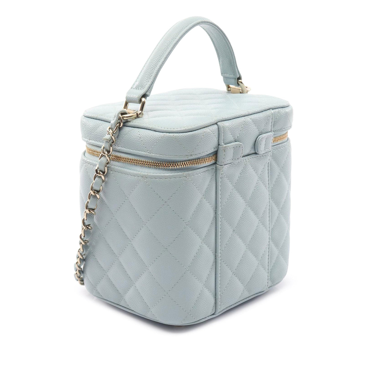 Chanel Small CC Caviar Top Handle Vanity Case with Chain