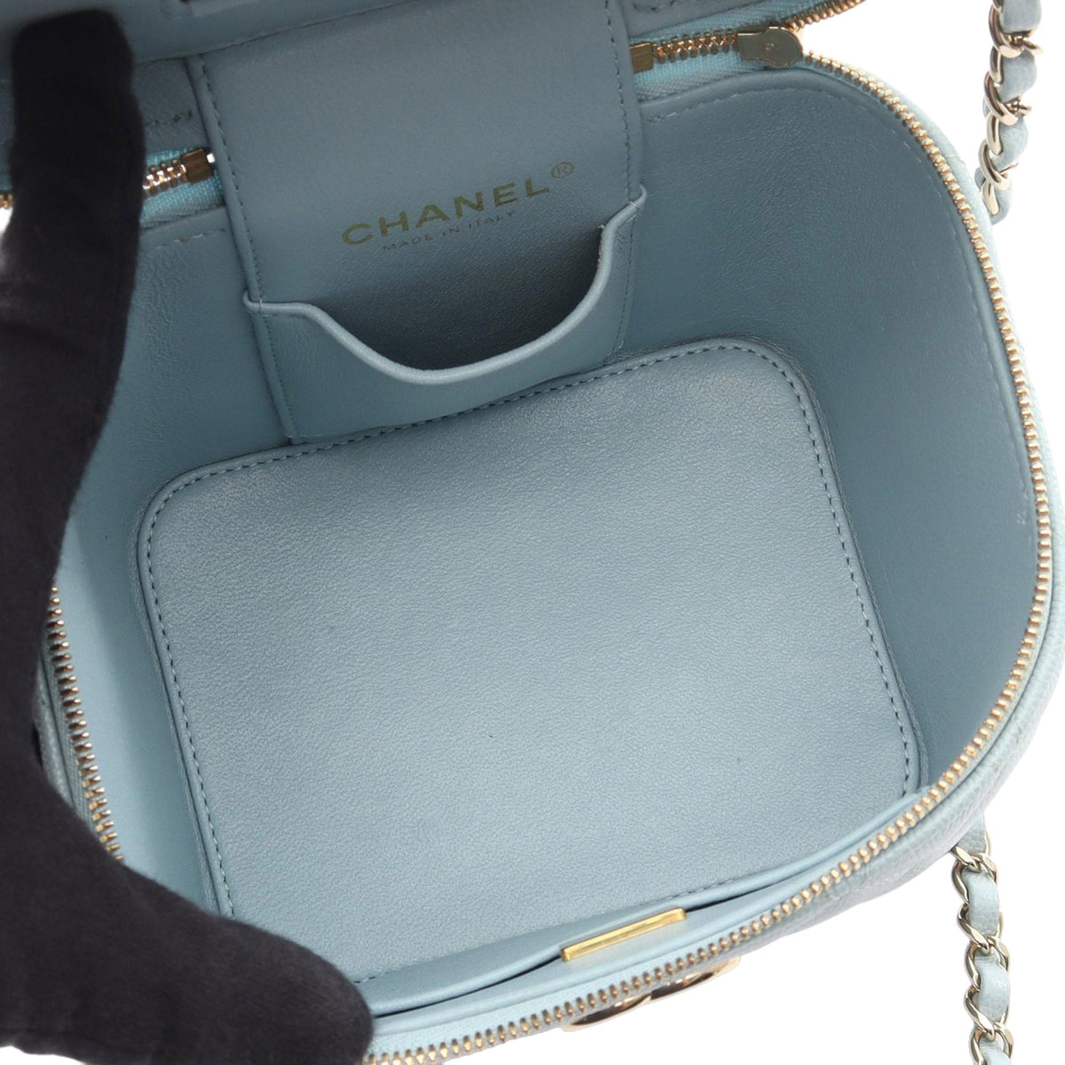 Chanel Small CC Caviar Top Handle Vanity Case with Chain
