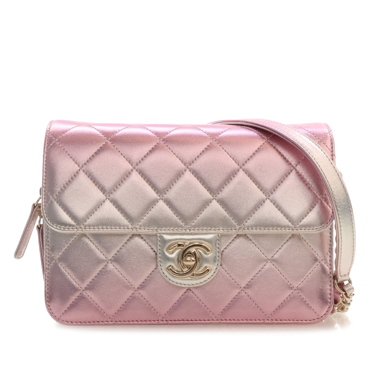 Chanel Large Quilted Gradient Metallic Lambskin Like A Wallet Flap