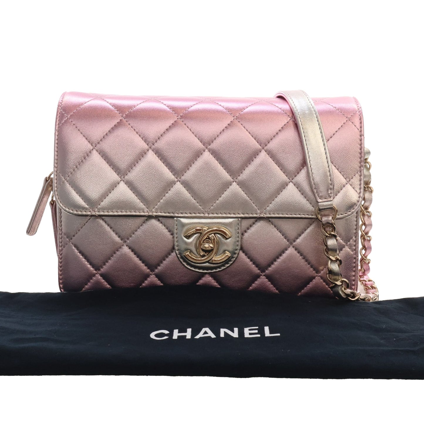 Chanel Large Quilted Gradient Metallic Lambskin Like A Wallet Flap